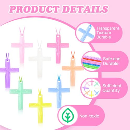 104 Pack Colorful Cross Necklaces, VBS Prizes and Christian Party Favors - color: 104PCS