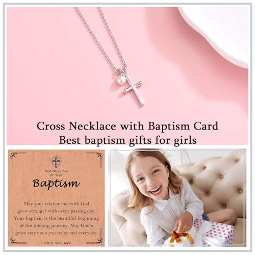 Cross Necklace for Girls Kids Christian Catholic Religious Gifts - color: Baptism -Girls