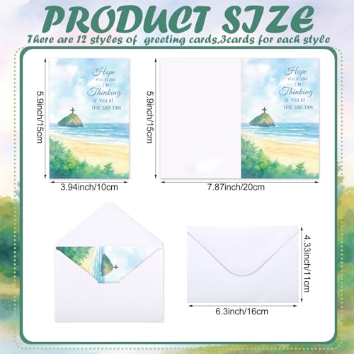 Motiskyy 36 Pcs Christian Sympathy Cards with Envelopes, Watercolor Designs