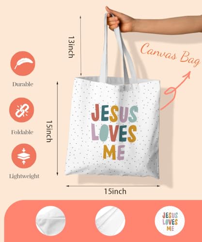Christian Inspirational Verse Canvas Tote Bag for Women Teens Teen Girls,Grocery Reusable Shopping Bags - color: Jesus Loves Me