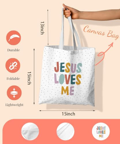 Christian Inspirational Verse Canvas Tote Bag for Women Teens Teen Girls,Grocery Reusable Shopping Bags - color: Jesus Loves Me