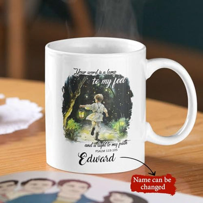 Lovely Boy Holding Lantern White Cup, Customized Novelty Night Scene Coffee Cup With Name, Personalized Bible Verse Ceramic Mug, Christian Cup Gift For Kid Boy, Christ Keepsake Cup - color: XUA-624-2335-A Boy Holding A Lantern