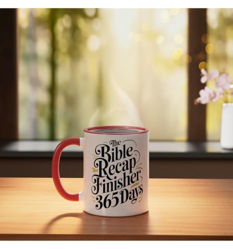 The Bible Recap Finisher 365 Days Funny Jesus Youth Ceramic Mug, Red/White - color: Red/White, size: 11 Ounces
