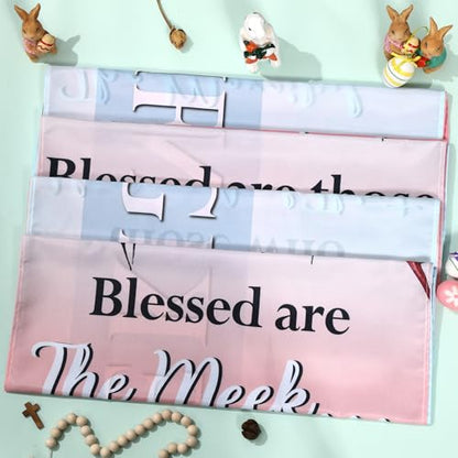 4Pcs Easter Church Banners for Sanctuary Wall Religious Banners Hanging Backdrop Praise Hanging Sign with Scripture Bible Verses Banner Easter Banner for Church School Decor(Blue-pink Gradient) - style: Blue-pink Gradient