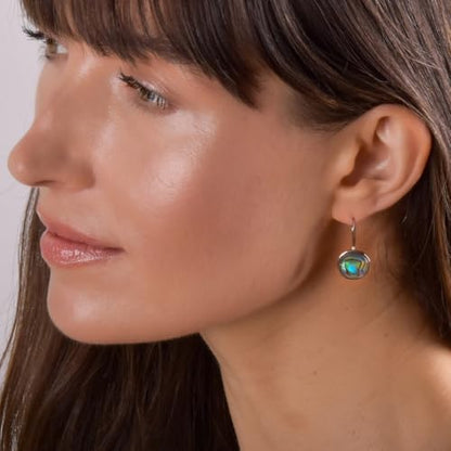 Abalone Earrings for Women - Dainty Drop Bezel Dangle Earrings - color: 12mm - 925 Sterling Silver Plated