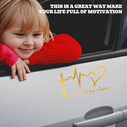 Hope Faith Love Heart Car Decal Stickers, Jesus Cross Vinyl Sticker, Gold - color: Gold