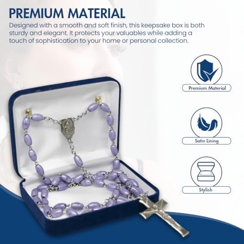 Novel Box Blue Communion Keepsake Rosary Box 3.25x2.5x1 Inches - color: Blue