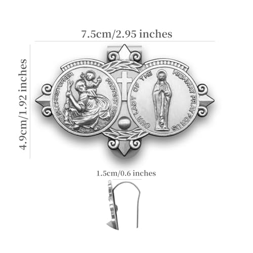 St Christopher Medal for Car Saint Christopher Our Lady Visor Clip Accessories Bless Driving Safety Religious Gift for Parent, Family, Friend, Driver (1)