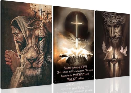 Fantasy Artists 3Pcs Jesus Wall Art, Christian Wall Decor for Biblical Room, Unframed Canvas Painting Prints, Religious Art Posters for Church Living Room Bathroom, 16" X 24" - color: Triptych Jesus1, size: 24"L x 16"W