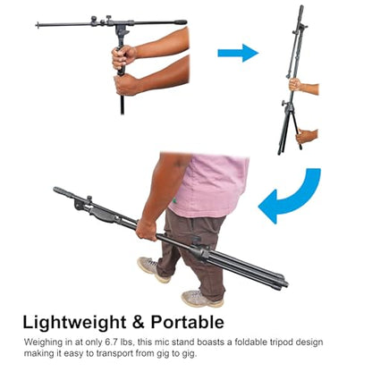 Rockville RVMIC3 V2 Black Tripod Mic Stand with Metal Hand Clutch and Boom