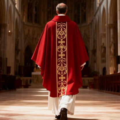 Clergy Vestments Chasuble Cross Robe Priest Cloak Church Mass - color: Red