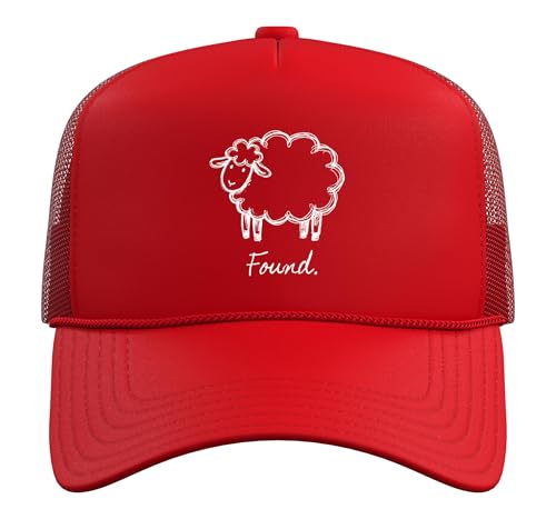 Found Minimalist Sheep Christian Psalm 23 Lamb Christian Trucker Hat with Adjustable Mesh Back - color: Red