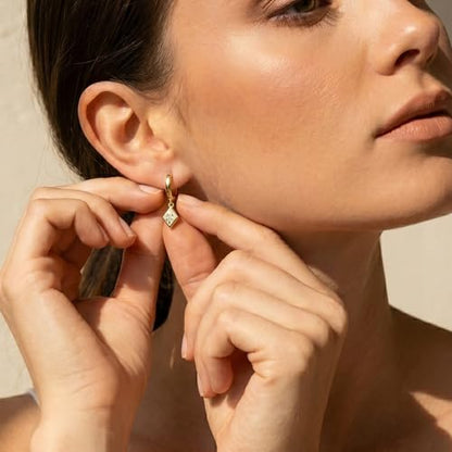 Dangle Earrings for Women, Dainty Huggie Hoop Dangle Earrings - color: Diamond 01 Dangle Gold