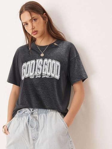 Christian Shirt for Women God is Good Shirts Womens Graphic Tshirts Jesus Shirt Bible Verse Inspirational Tee - color: Grey, size: X-Large