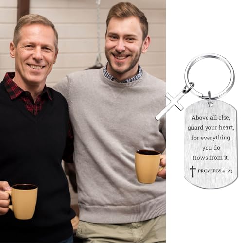 Inspirational Scripture Keychain with Cross - Bible Verse Matte Key Chain Religious Gift for Christian - style: Proverbs 4:23