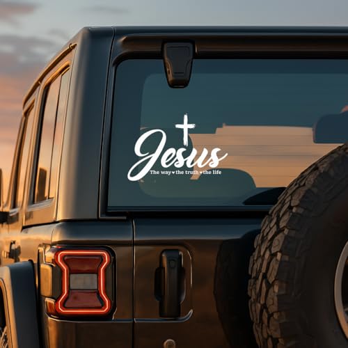 Jesus The Way The Truth The Life Car Decal - Christian Cross Vinyl Sticker for Truck SUV Laptop Window - Gift for Faithful Believers