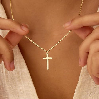 Cross Necklace for Women, Dainty 14K Gold Plated Cross Pendant Simple Long Necklaces for Women, Christian Faith Necklace Trendy Gold Jewelry Gifts for Easter - color: gold medium cross necklace