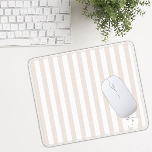 Mouse Pad for Desk with Stitched Edge, Premium Cute Washable Mouse Pads. Computer Mousepad with Non-Slip Rubber Base, Mousepads for Laptop, 9.25x7.75x0.12 inch (Cream Stripes) - color: Cream Stripes