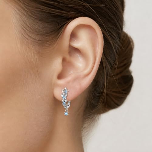 925 Sterling Silver Cute Animal Unique Huggie Hoop Earrings for Women - color: Butterfly Flower