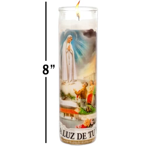 Generic Our Lady of Fatima 3 Pack of 8 Inch White Unscented Virgin Mary Candles for Vigils, Prayers, Blessing Ceremonies, Religious Services & More