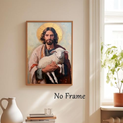 Jesus Holding Sheeps Canvas Wall Art Good Shepherd Poster Jesus And Lamb Print Christian Easter Pictures Abstract Christ Artwork Picture Of Christ Portraits The Sheep Painting 16x24in No Frame - color: A3Unframed
