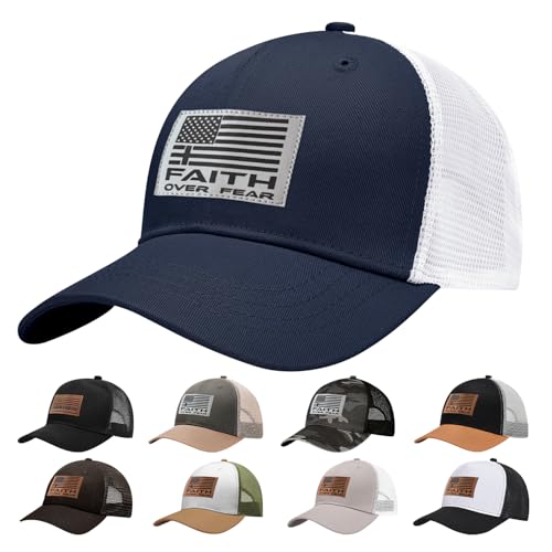 Christian Hats for Men Women, Faith Over Fear Hat - color: Blue White