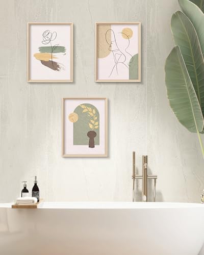HesenDot High Wood Framed Abstract Line Art Wall Art Set of 3,12x16IN - color: High Frame Abstract Line Face