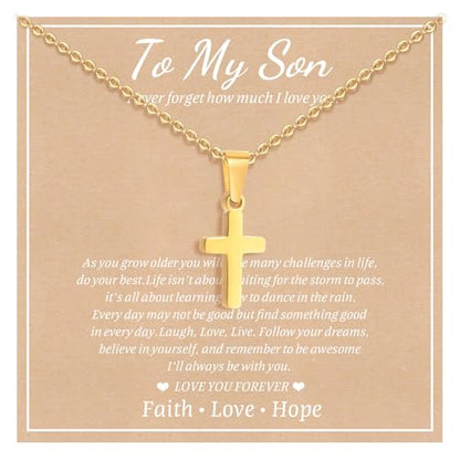 Gold Plated/Silver/Black Cross Chain Necklace Gifts for Boys Girls Son - color: Gold, style: To my son