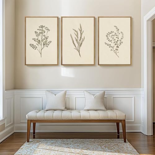 ANHUIB Neutral Beige Floral Canvas Wall Art Large Cream Botanical Wall Decor Vintage Minimalist Modern Paintings 16x24 Inch Set of 3 for Living Room Dining Room Bedroom - color: Beige Botanical, size: 24"L x 16"W