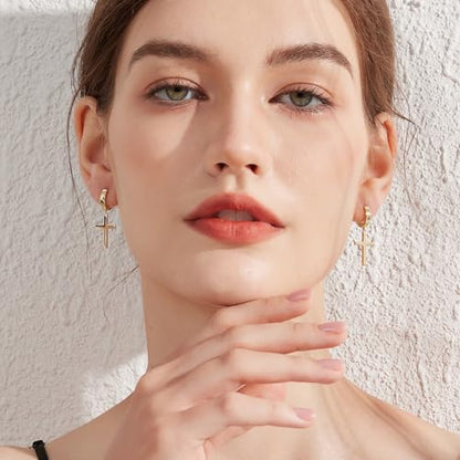 Jianhanzb S925 Sterling Silver Cross Earrings for Women Men - color: A: yellow