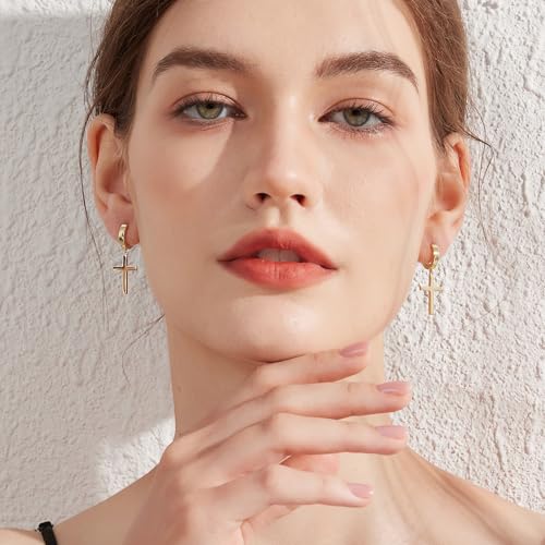 Jianhanzb S925 Sterling Silver Cross Earrings for Women Men - color: A: yellow