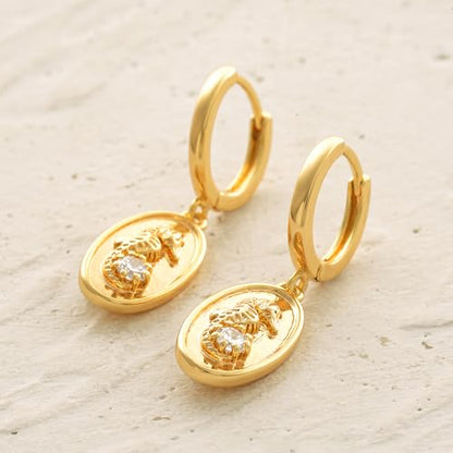 MYEARS Women Earrings Gold Huggie Hoop Dangle Drop 14K Gold Plated Small Simple Hypoallergenic Everyday Jewelry - style: Seahorse