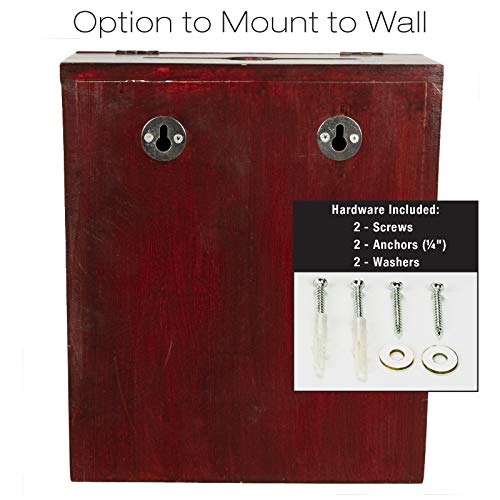 EXCELLO GLOBAL PRODUCTS Red Mahogany Suggestion Box with Lock: Wooden Ballot Comment Box, Wall Mounted or Freestanding. Includes Printed Labels & Suggestion Pads Cards