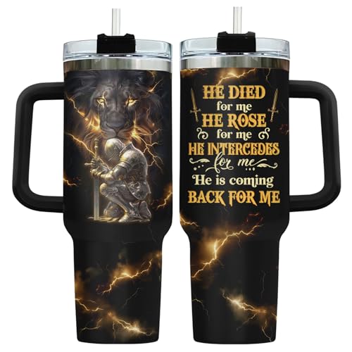 34HD Christian Lion Faith 40 oz Tumbler with Handle, Faith Gift - color: Christian God