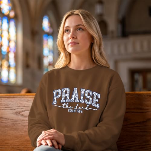 Womens Christian Jesus Sweatshirts Praise the Lord Bible Verse Hoodie Faith Religous God Graphic Long Sleeve Shirts - color: Brown, size: Large