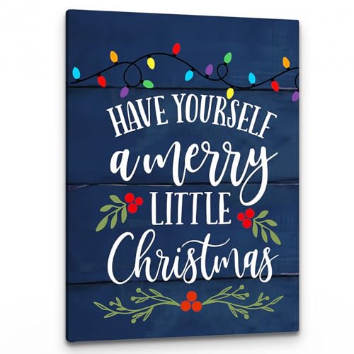 PHAMTE Have Yourself A Merry Little Christmas Wall Art, Blue Farmhouse Rustic Print Framed Canvas Painting Artwork Kids Room Playroom Decor 11x14 In - color: blue, size: 14"L x 11"W