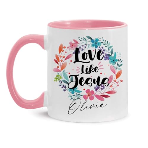 Christian Cup With Custom Name, Novelty Love Like Jesus Coffee Mug, Customized Floral Wreath Design Cup, Personalized Christian Inspirational Mug, Jesus Ceramic Cup 11oz Or 15oz - color: TRI-1223-1150-LOVE LIKE JESUS MUG