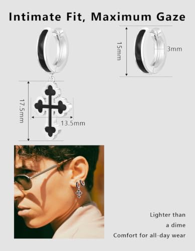 KRKC&CO Dangle Cross Earrings for Men, Sterling Silver Plated Black Drop - color: Silver-F
