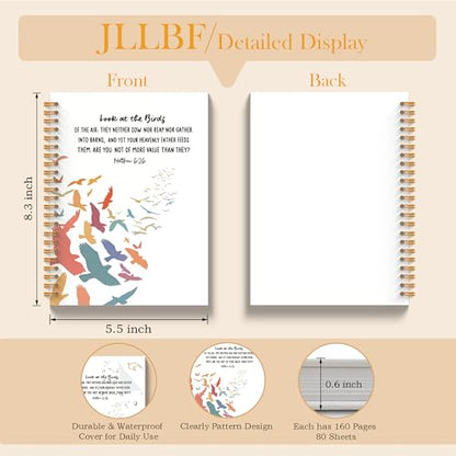 Christian Bird Spiral Notebook, Inspirational Bible Notebooks for Note Taking, Faith Based Gifts, Look at the Birds Scripture Journal Notebook, 5.5x8.3 Inch - color: The Birds 6:26
