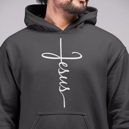 Jesus Cross Christian Pullover Hoodie for Men Women, Inspirational Gift - color: Charcoal, size: Small