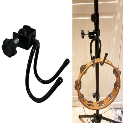 Pmsanzay Mic Microphone Stand Tambourine Hanger, Headphone Headset Holder Clip Stand, Easy to fit on Music or Microphone Stand for Tambourine, Cowbell, Headphones - Keep Tambourine Within Reach.