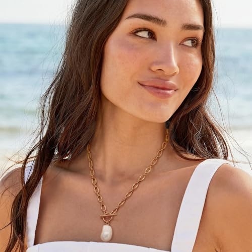SOFYBJA Saint Benedict Necklace Drop 18K Gold Toggle Medallion Coin Cross Pendant Necklaces Religious Jewelry Catholic Gift for Women - color: Gold Chunky Baroque Pearl Pendant Necklace for Women