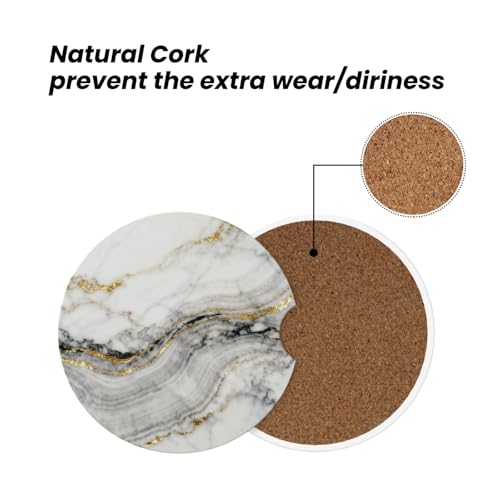Marble 2 Pack Car Cup Holder Coasters Ceramic Drink Coasters - color: White