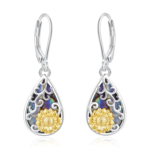 Vito Moonstone Turquoise Drop Earrings for Women, 925 Sterling Silver Hooks - style: Sunflower