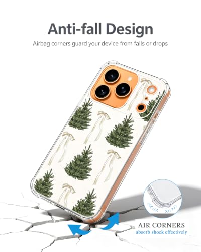 Aesthetic Christmas Tree White Bows Phone Case Compatible with iPhone 17 Pro Max, Preppy Winter Phone Cover for iPhone 17 Pro Max - color: Christmas Tree Bows