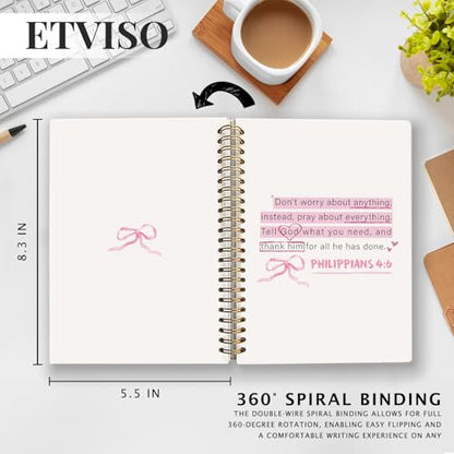 ETVISO Pink Christian Notebook, PHILIPPIANS 4:6 Christian Journal for Women, Scripture Notebook, Bible note taking, Bible Journal, Hardcover Spiral Notebook 80 Sheets -160 Pages 5.5x8.3 Inch - color: 02-Bible(PHILIPPIANS 4:6)