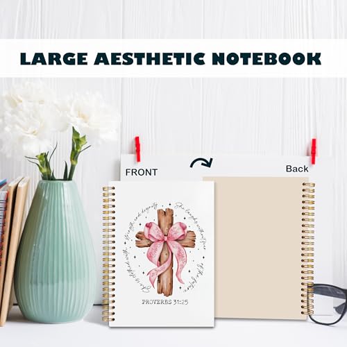 BearCake Proverbs 31 Woman Christian Notebook Journal, Preppy Christian Gifts for Women, Pink Coquette Bow Prayer Journal for Women, Bible Journaling Hardcover Spiral Notebook 5.5x8.3 - color: white Bible-31/25