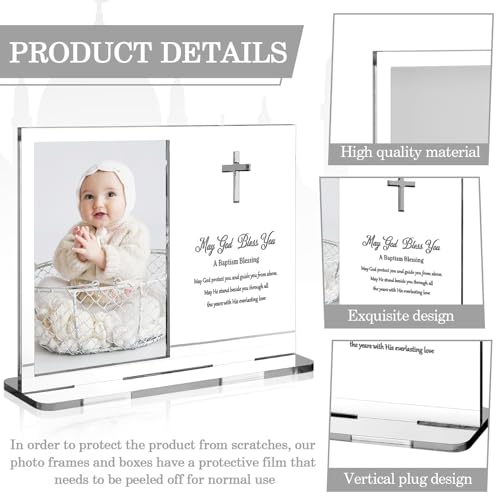 Vercraft 24 Set Baptism Picture Frame 3.5 x 5 Acrylic Baby Shower Baptism Favor Christening Gifts for Boy Girl with Plastic Crystal Boxes and Satin Ribbon Bows for Religious First Communion(White) - color: White
