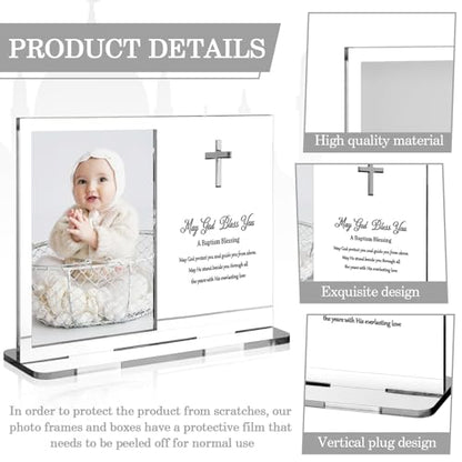 Vercraft 24 Set Baptism Picture Frame 3.5 x 5 Acrylic Baby Shower Baptism Favor Christening Gifts for Boy Girl with Plastic Crystal Boxes and Satin Ribbon Bows for Religious First Communion(White) - color: White