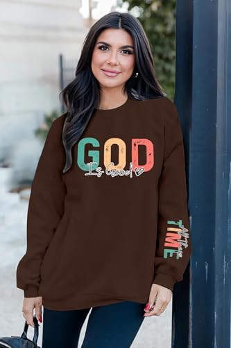 God is Good Sweatshirt Christian Shirts for Women Oversized Jesus Religious Pullover Bible Verse Inspirational Tops - color: Brown, size: XX-Large